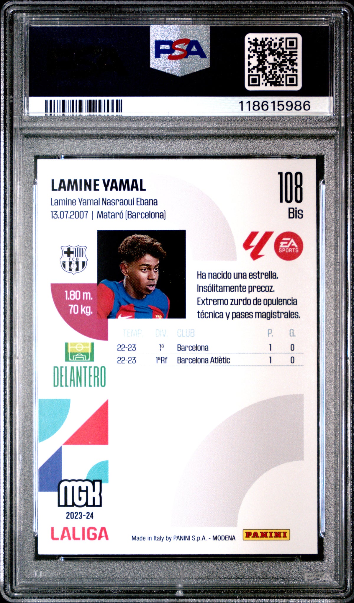 2023-24 PANINI MEGACRACKS LALIGA EA SPORTS #108BIS LAMINE YAMAL PSA 8
