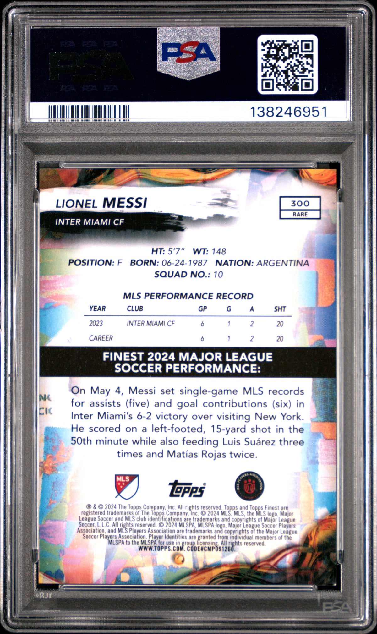 2024 TOPPS FINEST MLS #300 LIONEL MESSI ORANGE REFRACTOR #/25 PSA 9 MINT