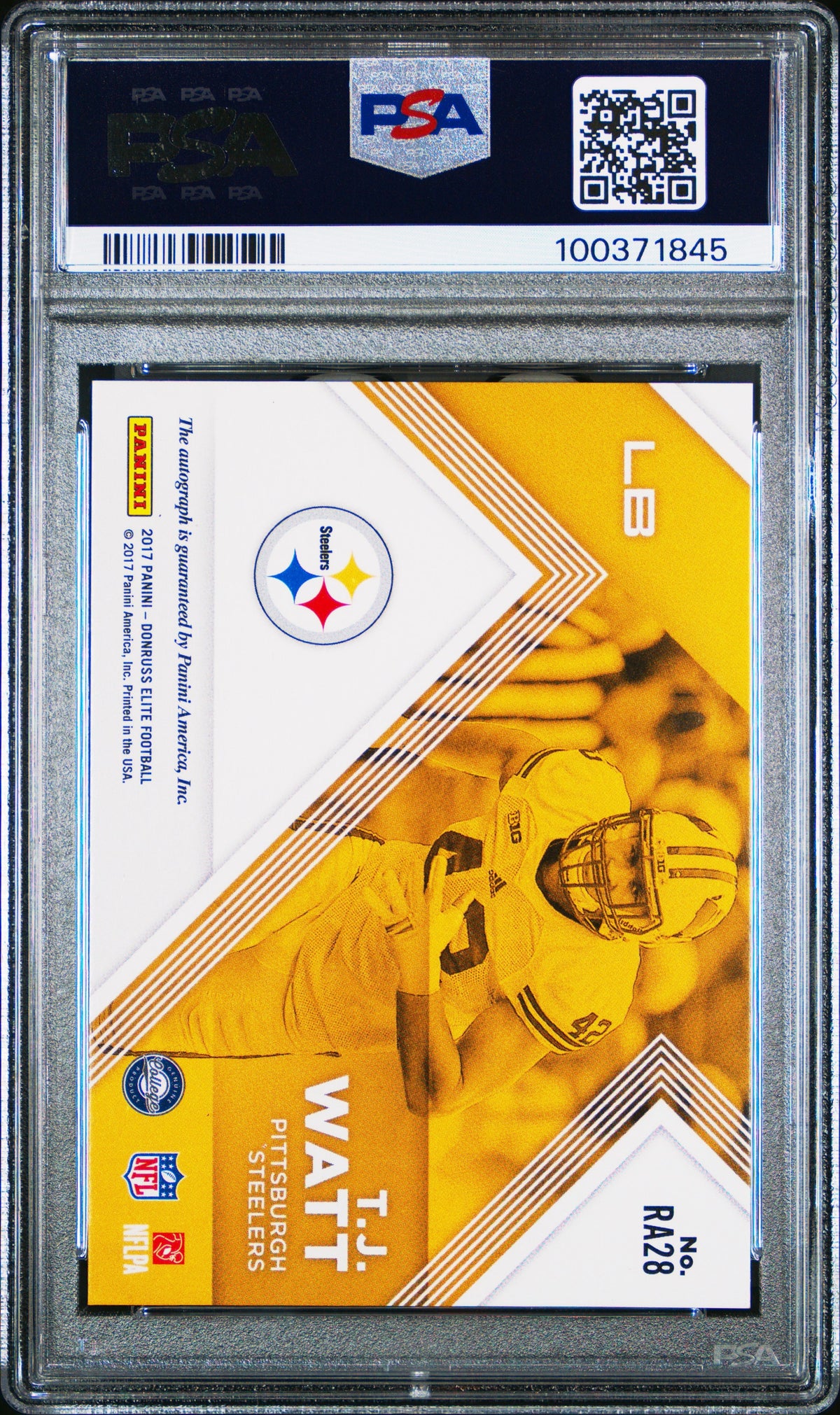2017 PANINI DONRUSS ELITE T.J. WATT ROOKIE AUTOGRAPH RED /199 #RA28 PSA 10 GEM MINT