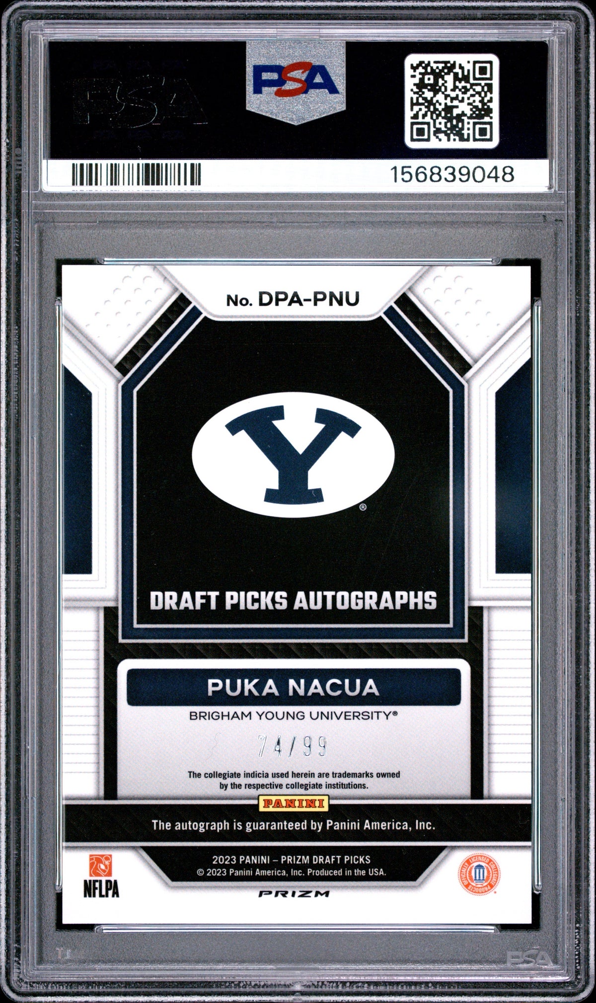 2023 PRIZM DRAFT PICKS PUKA NACUA #DPA-PNU AUTOGRAPH PURPLE #/99 PSA 9 MINT