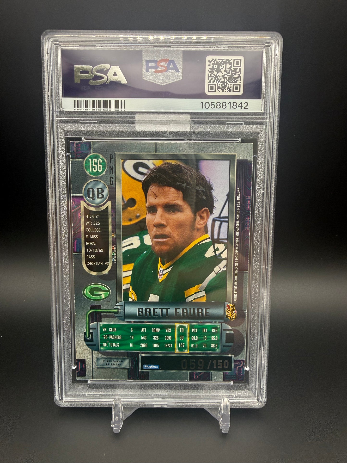 1997 METAL UNIVERSE BRETT FARVE PRECIOUS METAL GEMS #156 PSA 7 NM #150 MBA GOLD