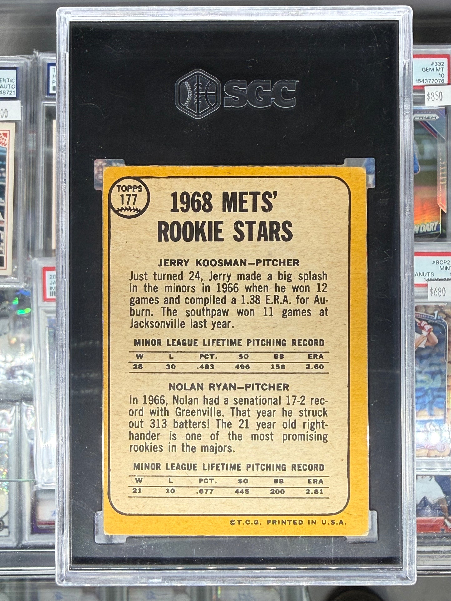 1968 TOPPS NOLAN RYAN ROOKIE #177 SGC 4 VG-EX CENTERED!