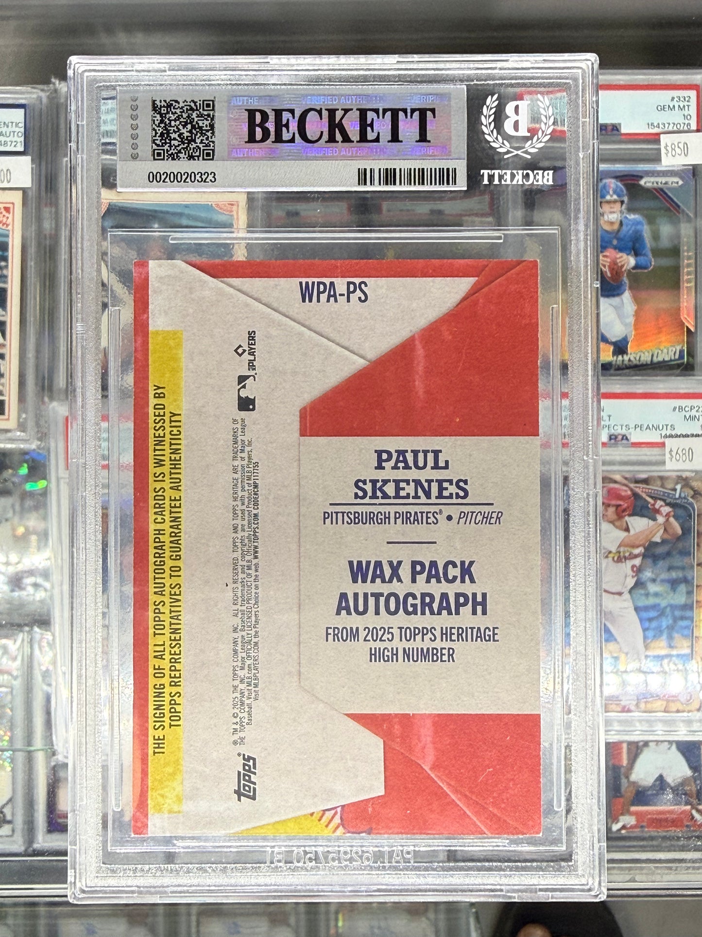 2025 TOPPS HERITAGE WAX PACK AUTO #WPAPS PAUL SKENES AUTOGRAPH HAND NUMBERED #/76 BGS 8.5