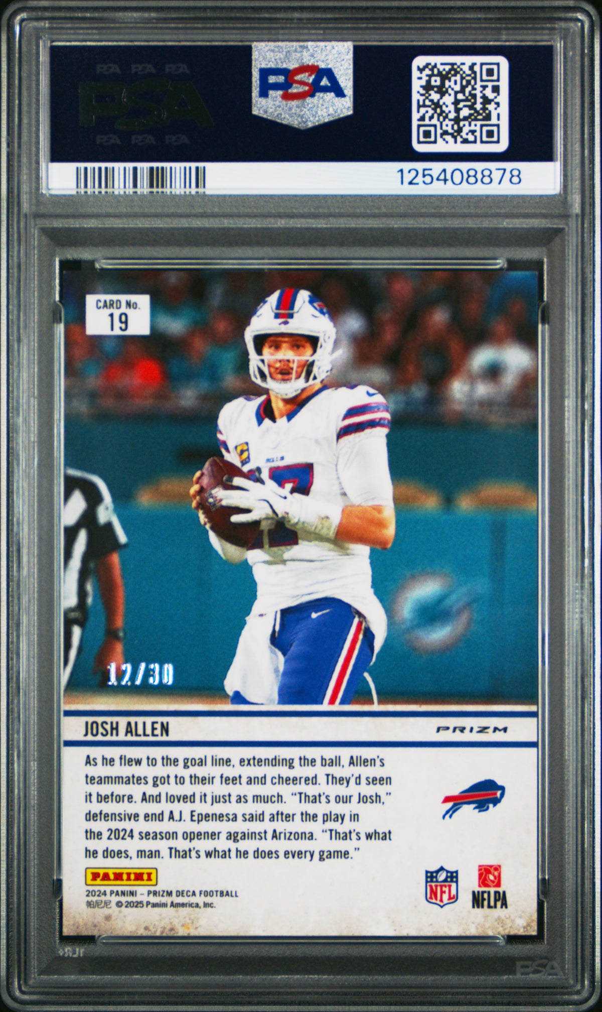 2024 PANINI PRIZM DECA DOWNTOWN BOUND #19 JOSH ALLEN MOJO PRIZM #/30 PSA 10 GEM MINT