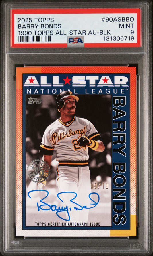 2025 TOPPS 1990 TOPPS ALL-STAR AUTOGRAPHS #90ASBBO BARRY BONDS 1990 TOPPS ALL-STAR AUTO BLACK #/10 PSA 9 MINT