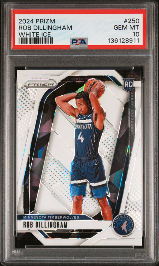 2024 PANINI PRIZM #250 ROB DILLINGHAM WHITE ICE #/35 PSA 10 GEM MINT