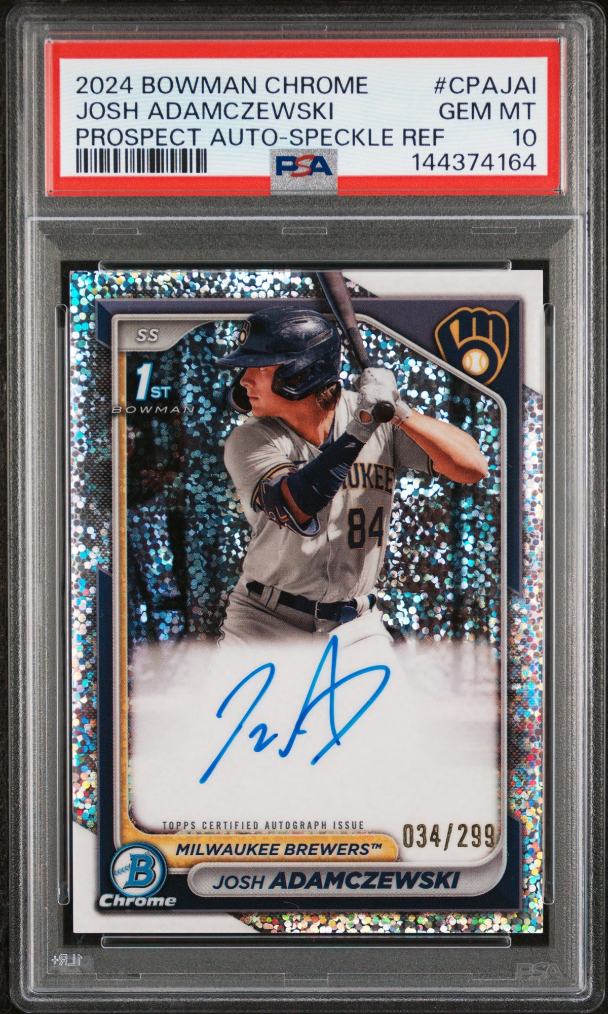 2024 BOWMAN CHROME PROSPECT AUTOGRAPHS #CPAJAI JOSH ADAMCZEWSKI PROSPECT AUTO-SPECKLE REF PSA 10 GEM MINT