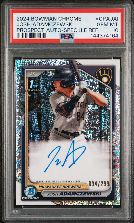 2024 BOWMAN CHROME PROSPECT AUTOGRAPHS #CPAJAI JOSH ADAMCZEWSKI PROSPECT AUTO-SPECKLE REF PSA 10 GEM MINT