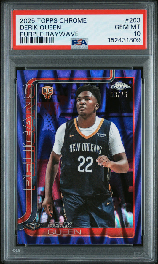 2025 TOPPS CHROME #263 DERIK QUEEN PURPLE RAYWAVE #/75 PSA 10 GEM MINT