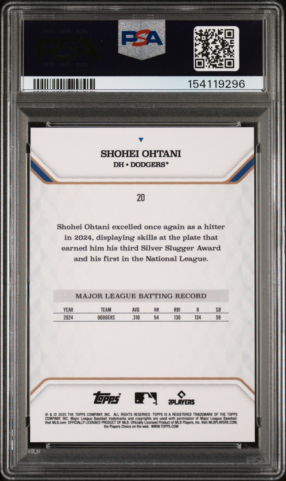 2025 TOPPS MLB MVP COLLECTION #20 SHOHEI OHTANI ORANGE FOIL #/25 PSA 10 GEM MINT