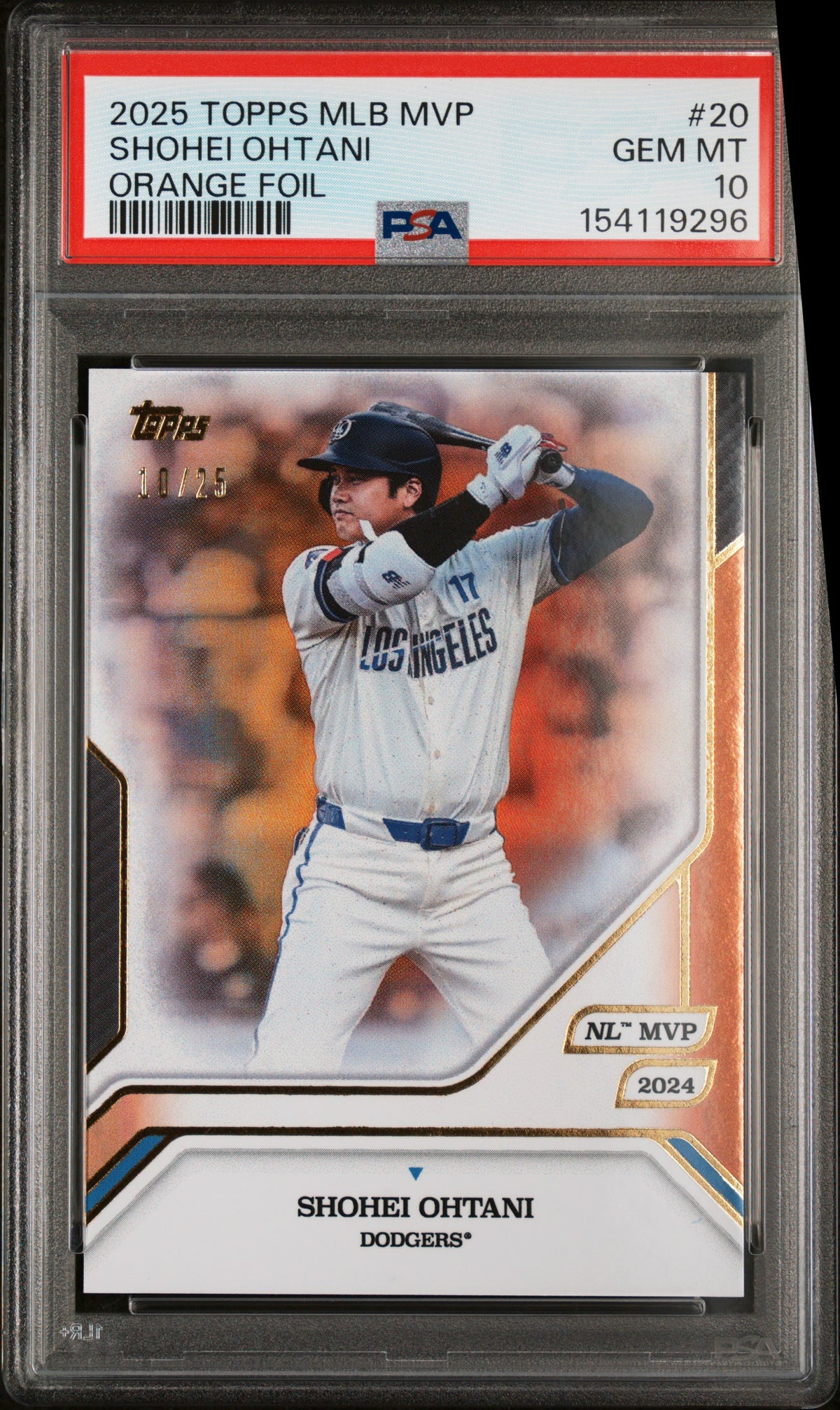 2025 TOPPS MLB MVP COLLECTION #20 SHOHEI OHTANI ORANGE FOIL #/25 PSA 10 GEM MINT