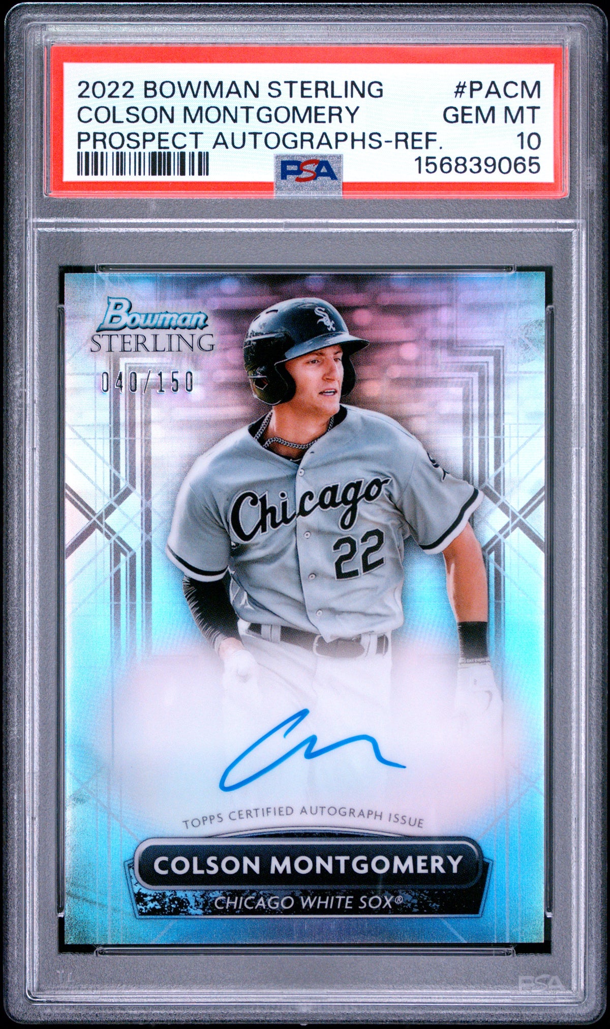 2022 BOWMAN STERLING PROSPECT AUTOGRAPHS #PACM COLSON MONTGOMERYREFRACTOR AUTO #/150 PSA 10 GEM MINT