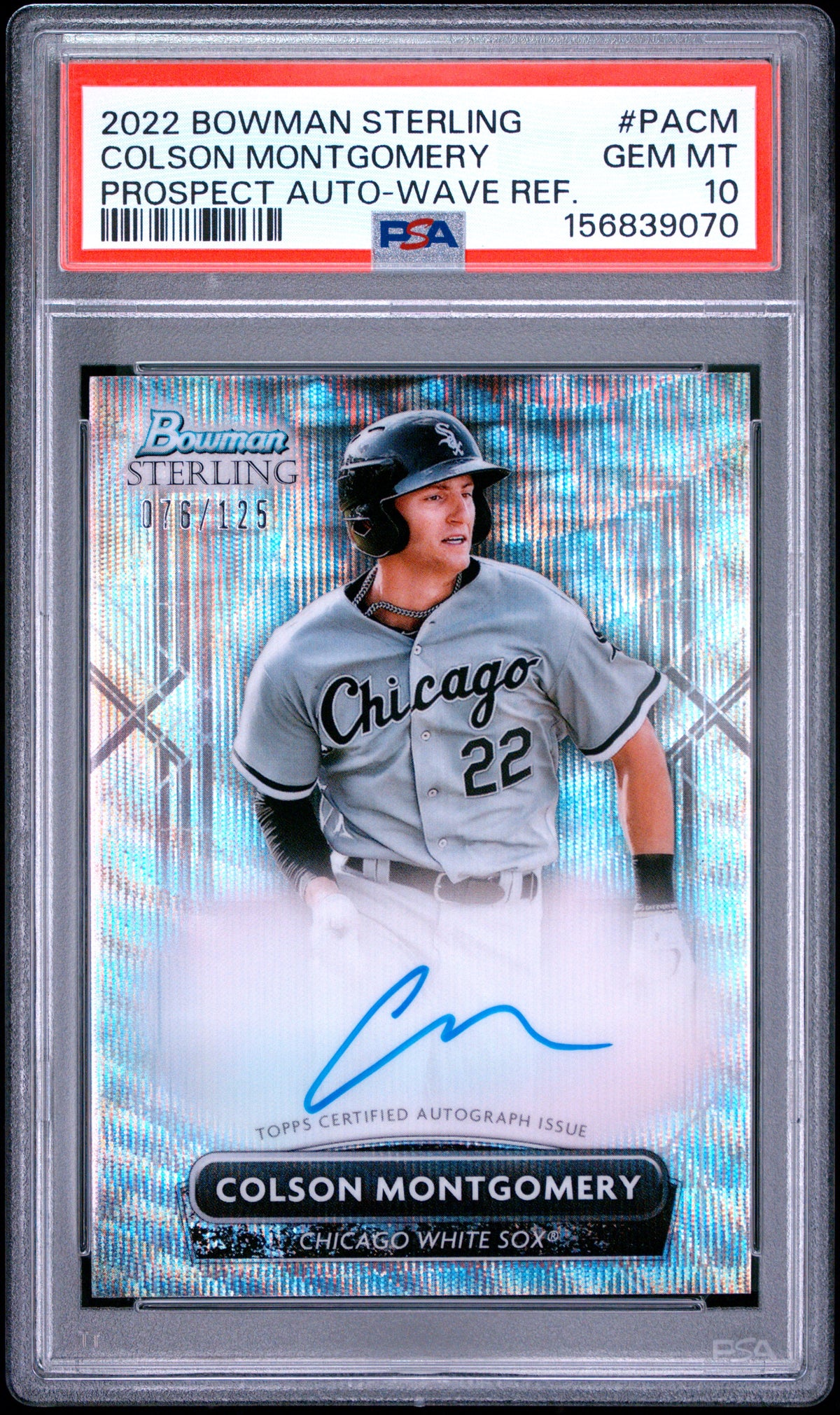 2022 BOWMAN STERLING PROSPECT AUTOGRAPHS #PACM COLSON MONTGOMERY WAVE REFRACTOR AUTO #/125 PSA 10 GEM MINT