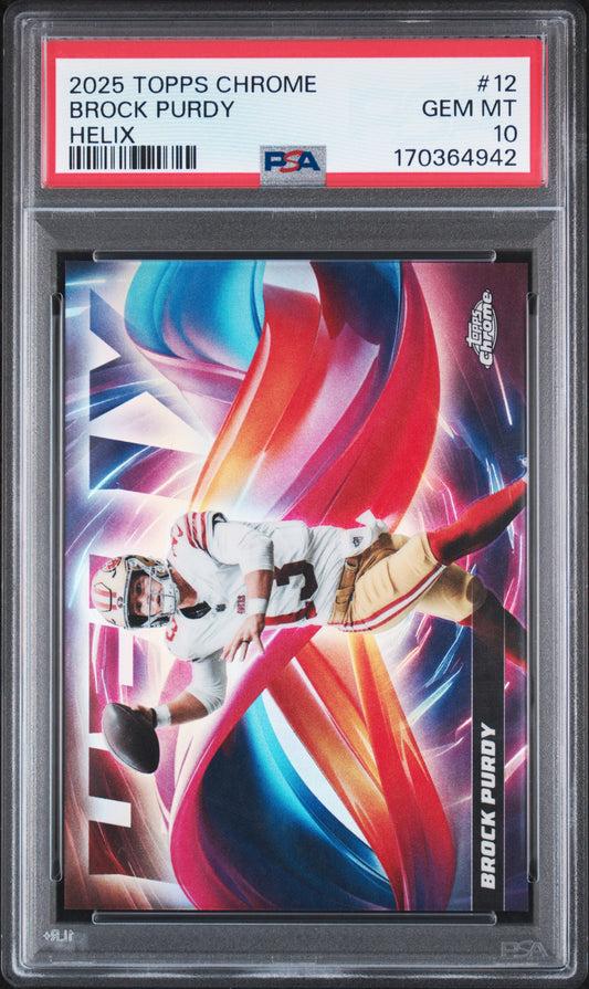 2025 TOPPS CHROME HELIX #12 BROCK PURDY PSA 10 GEM MINT POP 9