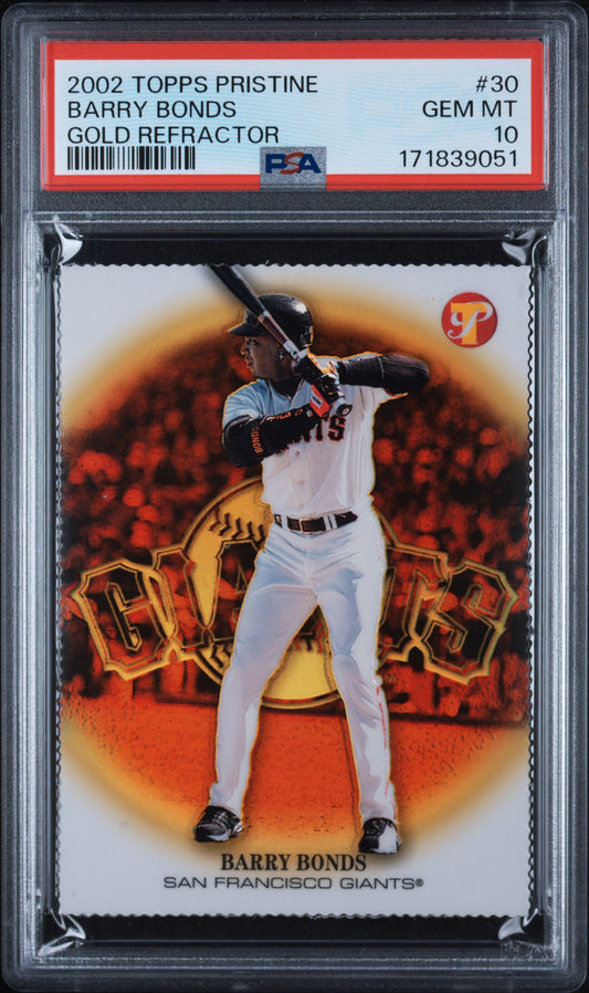 2002 TOPPS PRISTINE #30 BARRY BONDS GOLD REFRACTOR PSA 10 GEM MINT POP 4