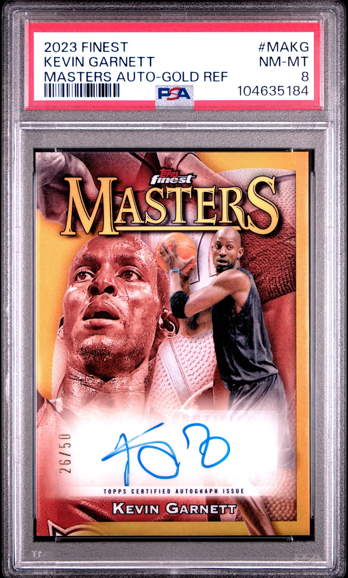 2023 TOPPS FINEST KEVIN GARNETT #MAKG MASTERS AUTO GOLD #/50 PSA 8