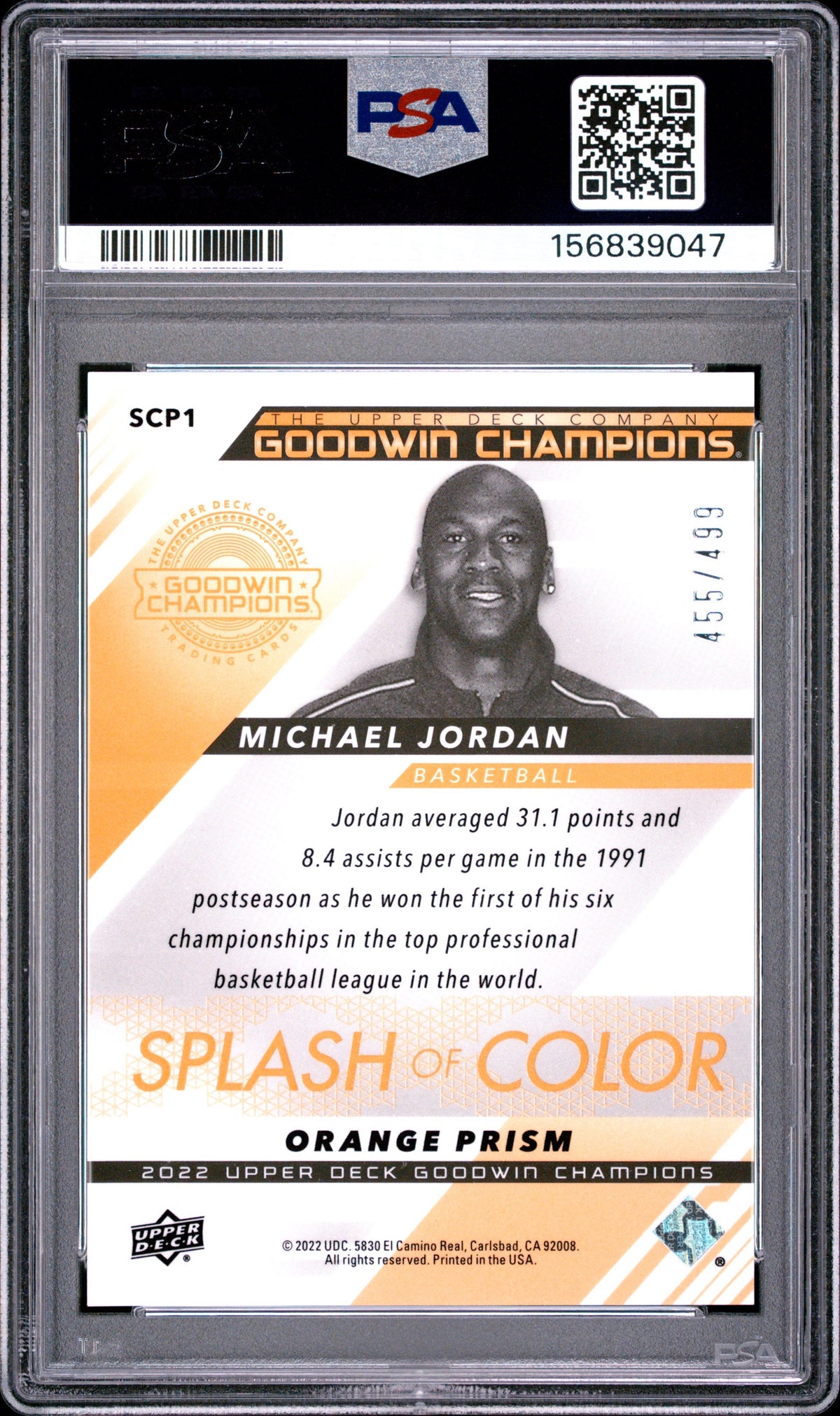 2022 GOODWIN CHAMPIONS MICHAEL JORDAN #SCP1 SPLASH OF COLOR #/499 PSA 10 GEM MINT