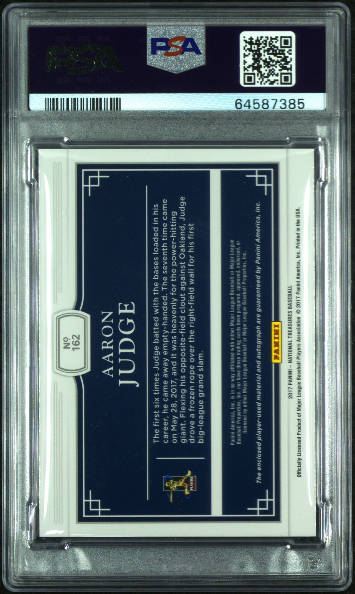 2017 PANINI NATIONAL TREASURES #162 AARON JUDGE MATERIAL SIGNATURE PSA 8 10 AUTO