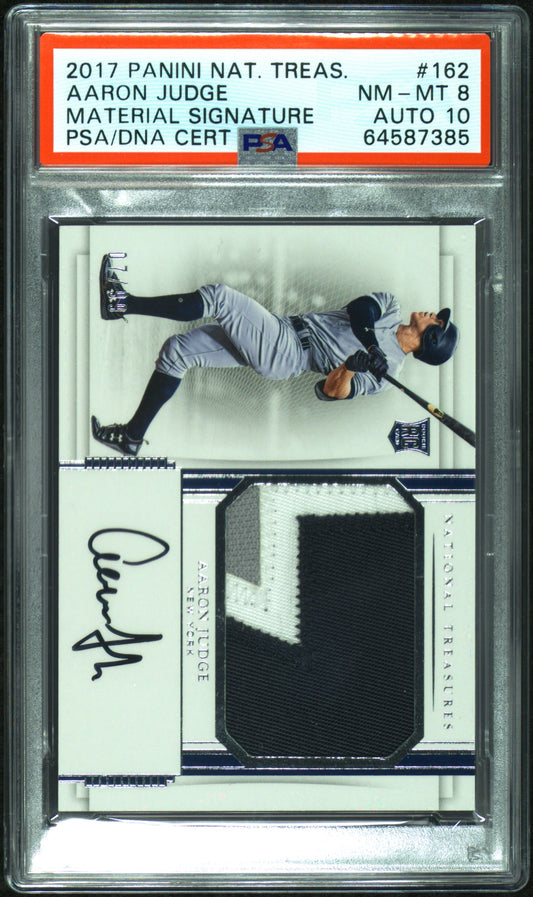 2017 PANINI NATIONAL TREASURES #162 AARON JUDGE MATERIAL SIGNATURE PSA 8 10 AUTO