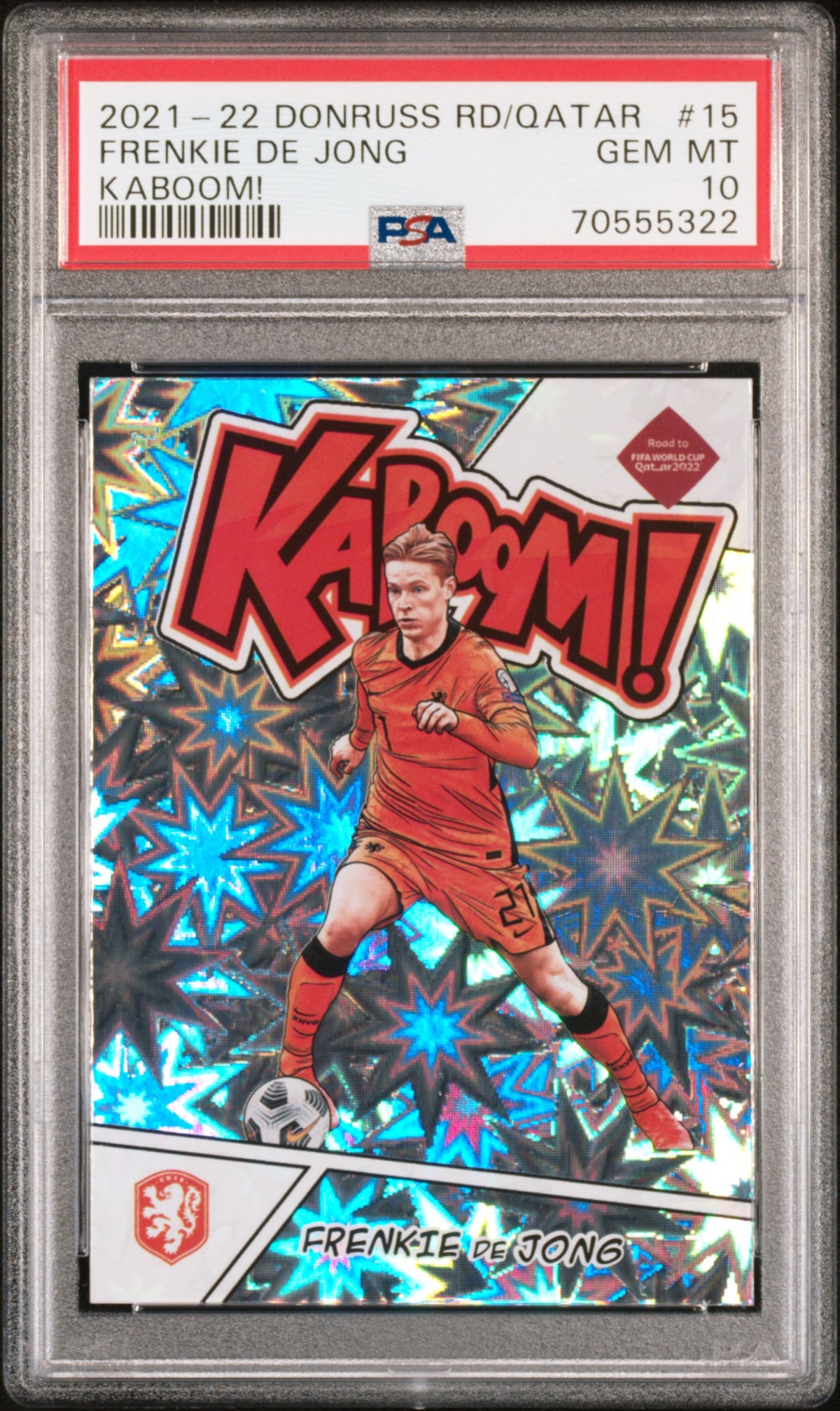 2021 PANINI DONRUSS ROAD TO QATAR KABOOM! #15 FRENKIE DE JONG KABOOM! PSA 10 GEM MINT