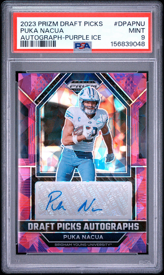 2023 PRIZM DRAFT PICKS PUKA NACUA #DPA-PNU AUTOGRAPH PURPLE #/99 PSA 9 MINT