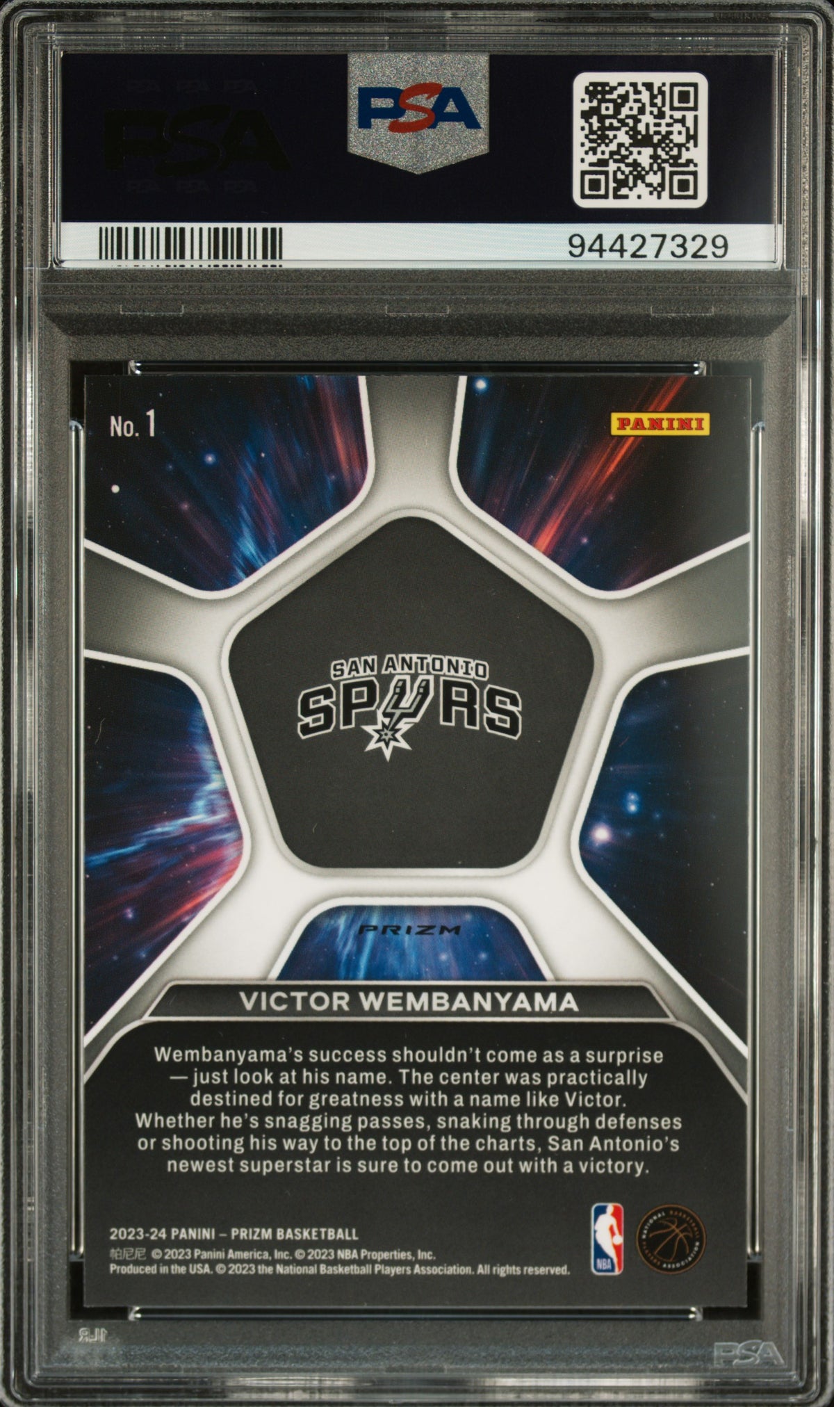 2023 PANINI PRIZM DEEP SPACE #1 VICTOR WEMBANYAMA DEEP SPACE-SILVER PRIZM PSA 10 GEM MINT