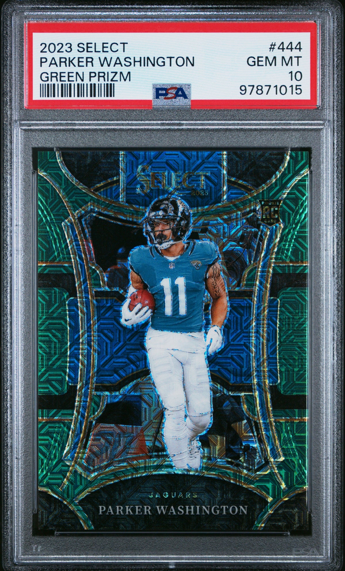 2023 PANINI SELECT #444 PARKER WASHINGTON GREEN PRIZM #/5 PSA 10 GEM MINT