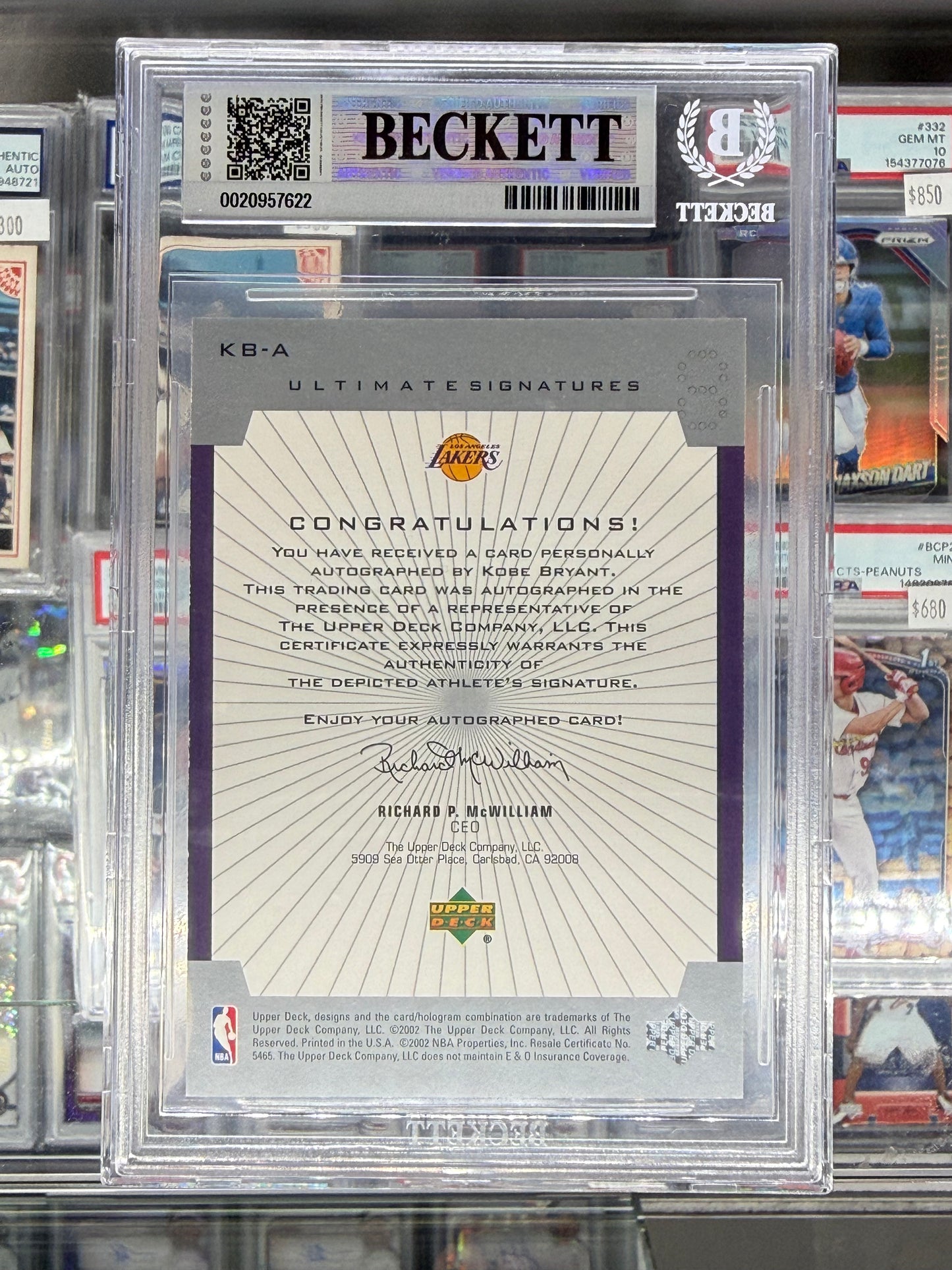2001 ULTIMATE COLLECTION SIGNATURES KOBE BRYANT #KBA AUTO BGS 8.5