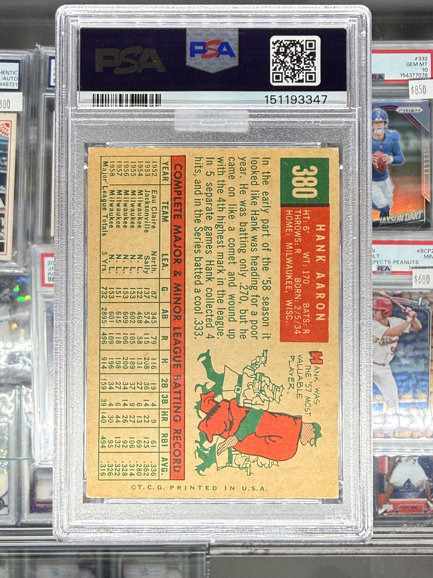 1959 TOPPS HANK AARON #380 PSA 1.5 FR MBA GOLD